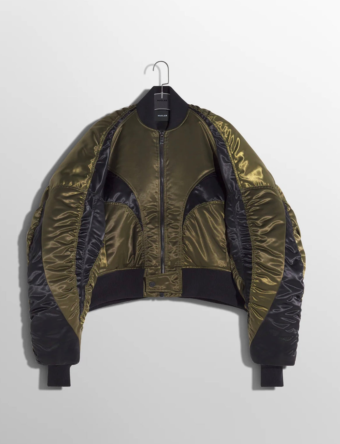 MILITARY GREEN SATINY BOMBER JACKET