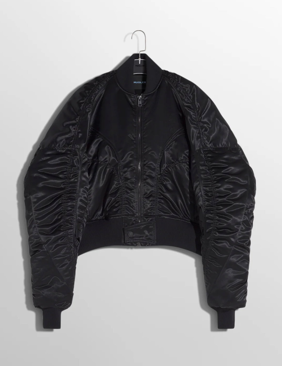BLACK SATINY BOMBER JACKET