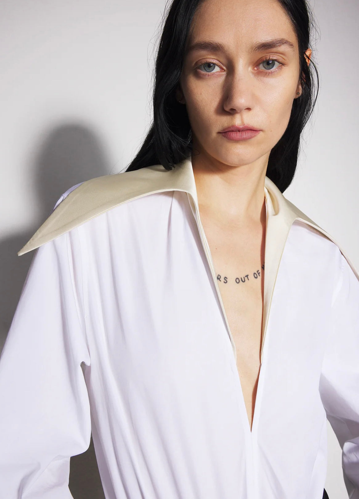 WHITE SPIKY SATIN COLLAR BODYSUIT