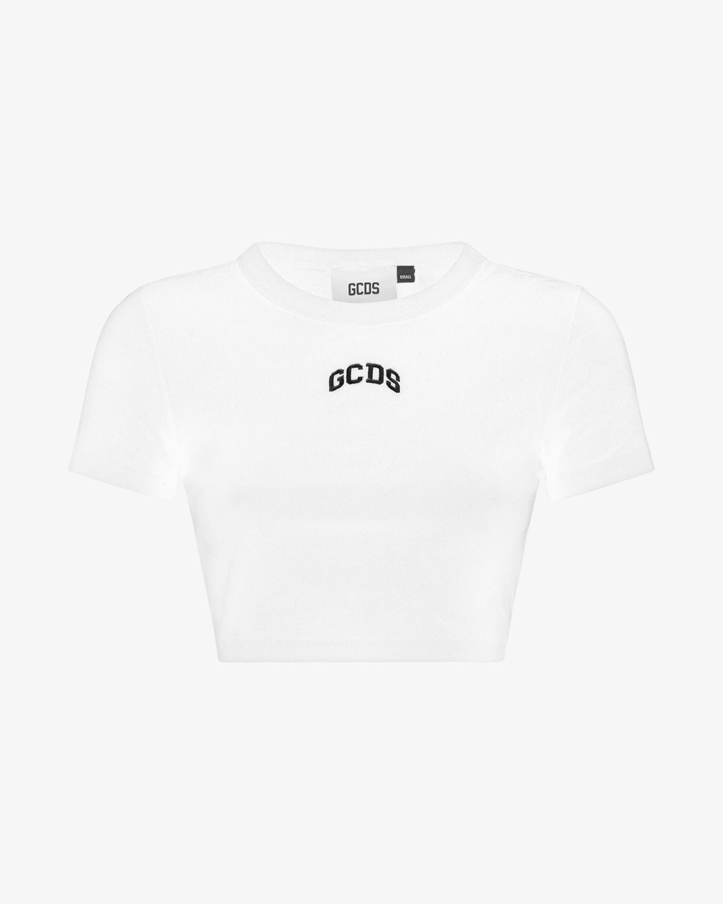GCDS LOUNGE LOGO CROP TSHIRT WHITE