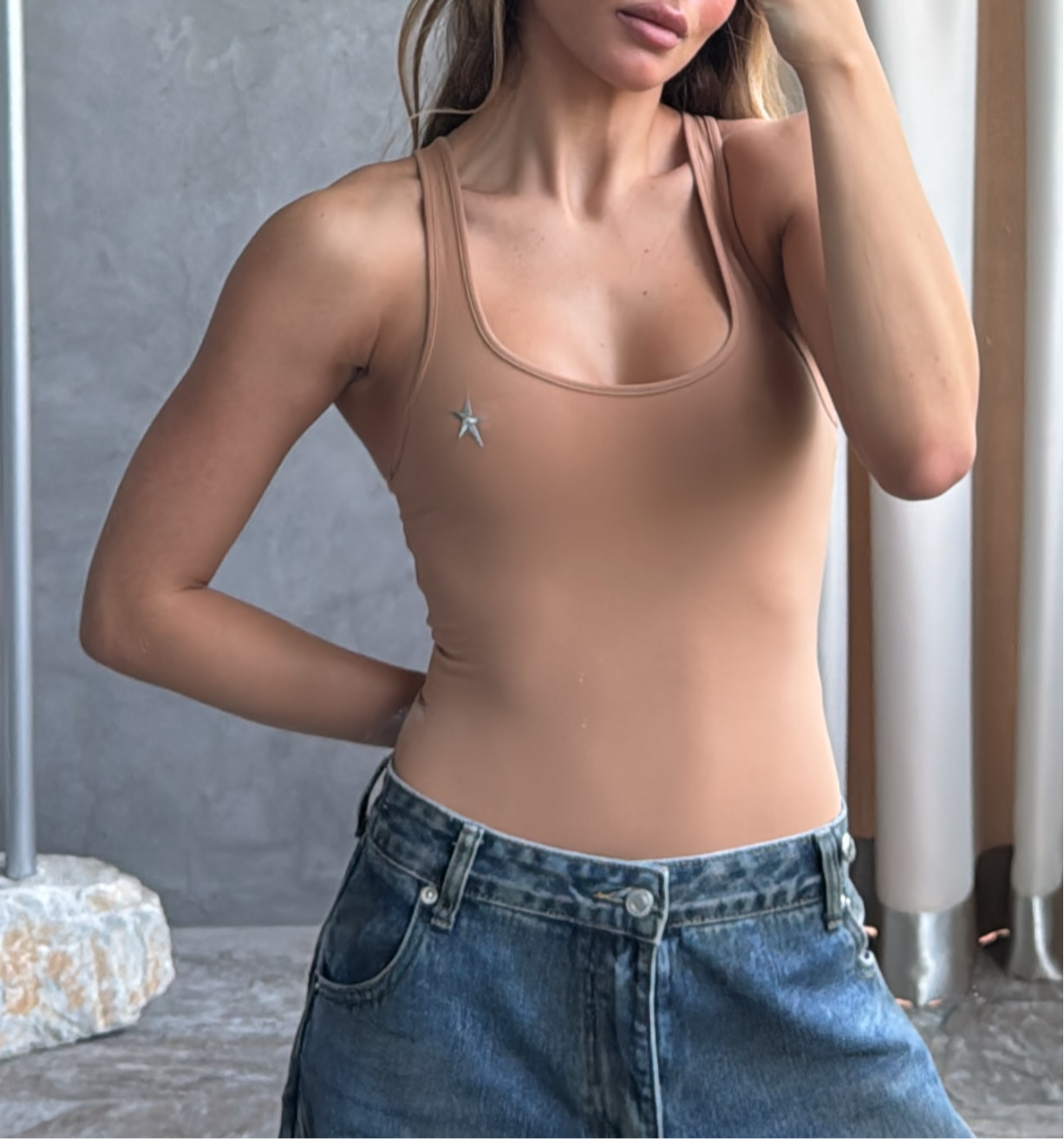 NUDE MUGLER STAR BODYSUIT