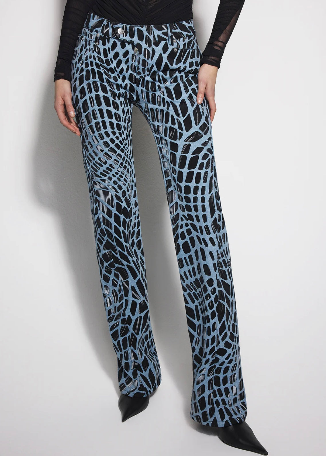 BLACK VELVET PRINT LEG JEANS