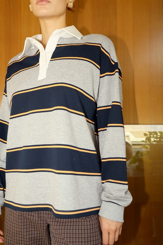 STRIPE KNIT POLO TOP