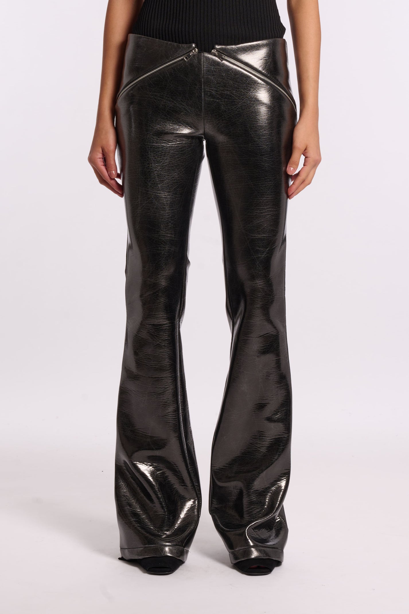 VINYL FLARE PANTS WITH ZIP DETAILS