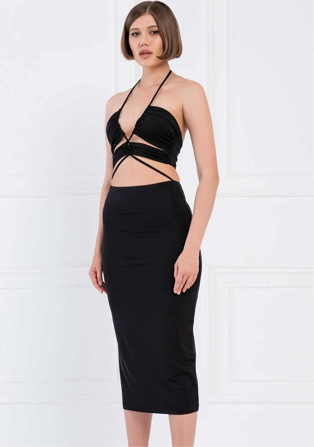 BLACK STRAPPY CUT OUT DRESS