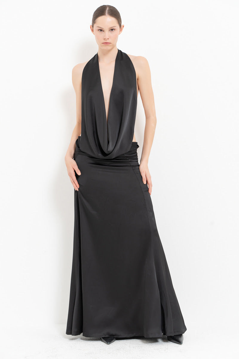 BLACK UVA SATIN DRESS
