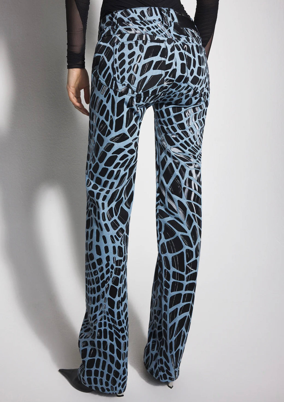 BLACK VELVET PRINT LEG JEANS