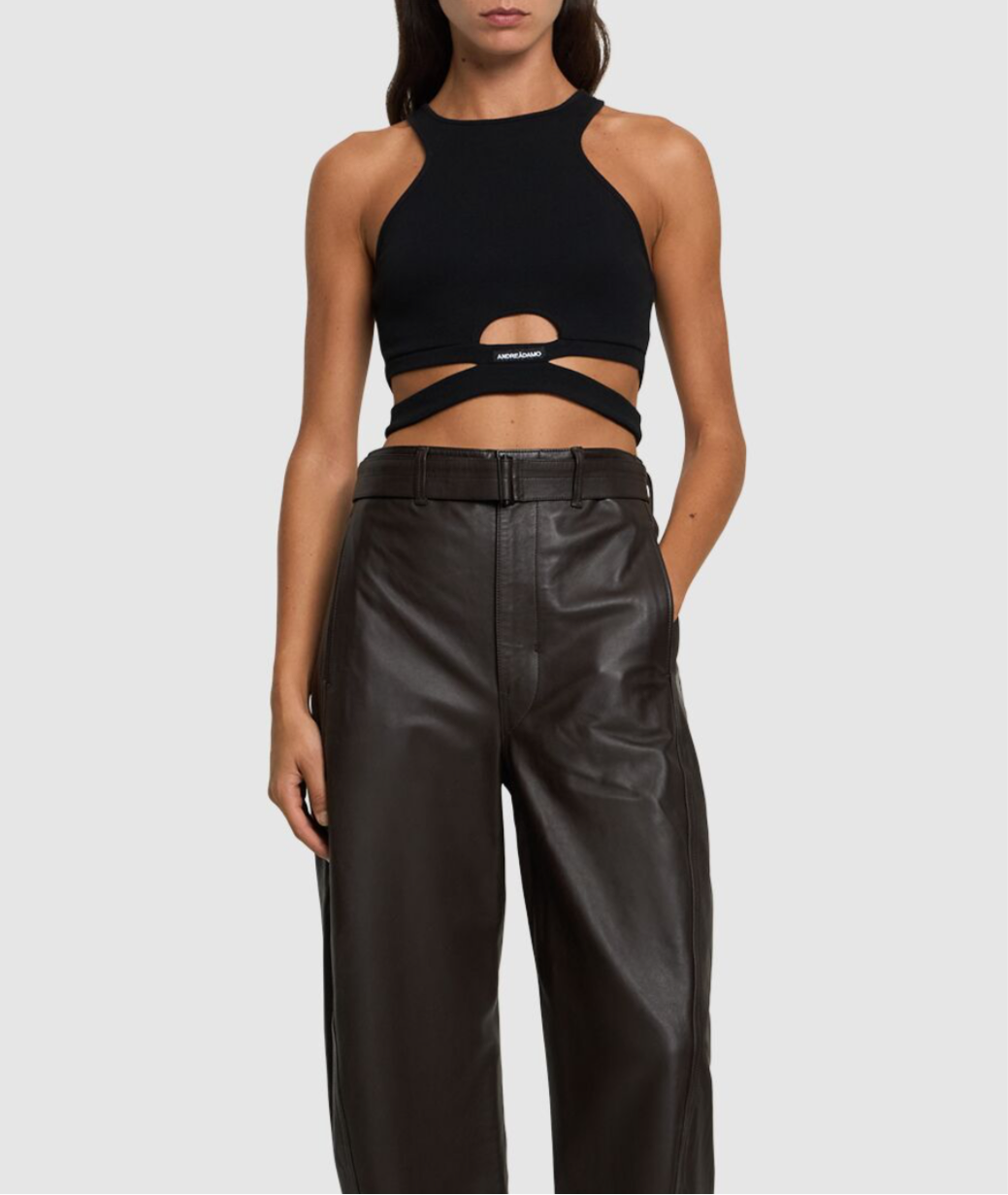 BLACK RIBBED COTTON JERSEY CROP TOP
