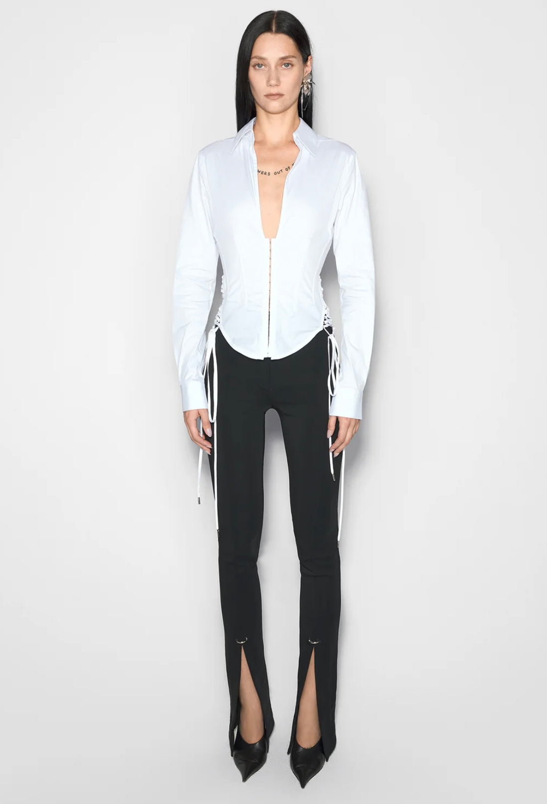 WHITE LACED CORSET POPLIN SHIRT