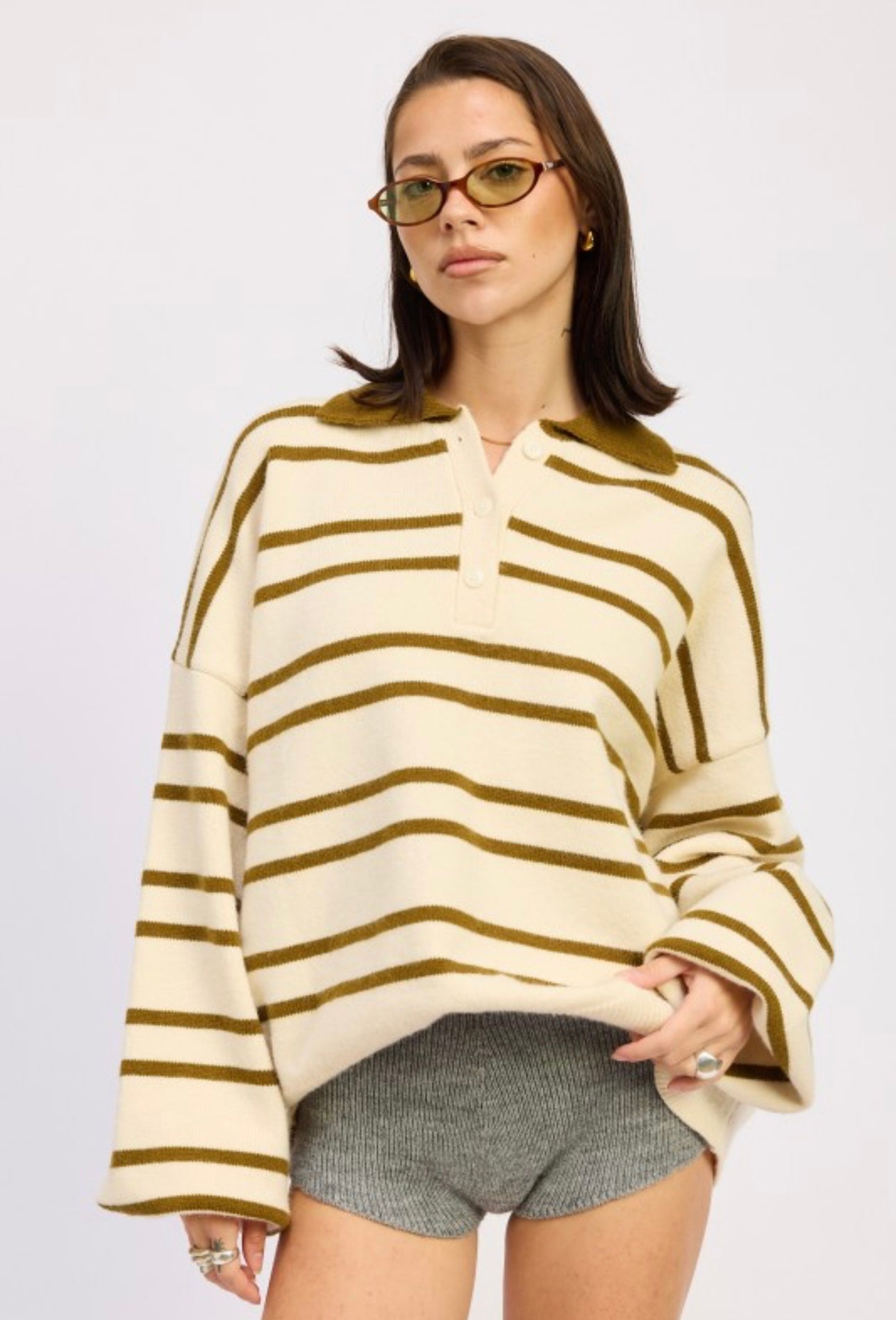 OLIVE STRIPED CARDIGAN