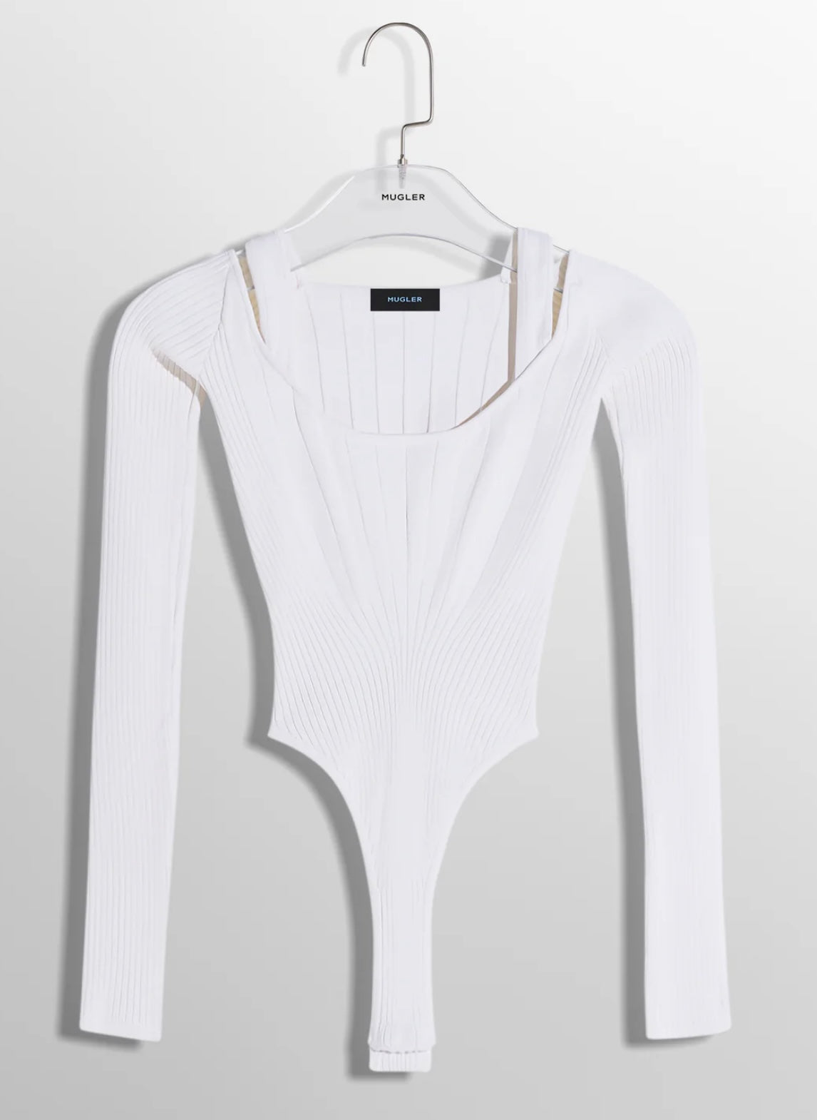 WHITE FITTED KNIT BODYSUIT
