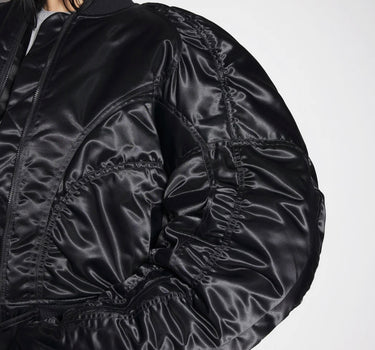 BLACK SATINY BOMBER JACKET