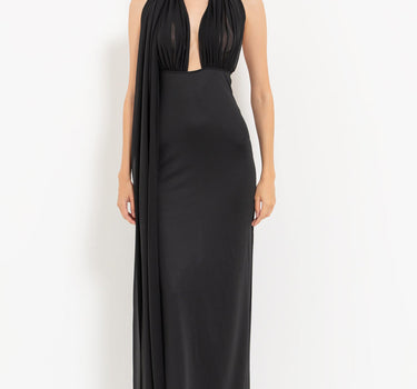 VOIL MESH BLACK LONG DRESS