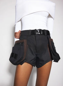 BLACK/BROWN TECHNICAL FABRIC CARGO SHORTS