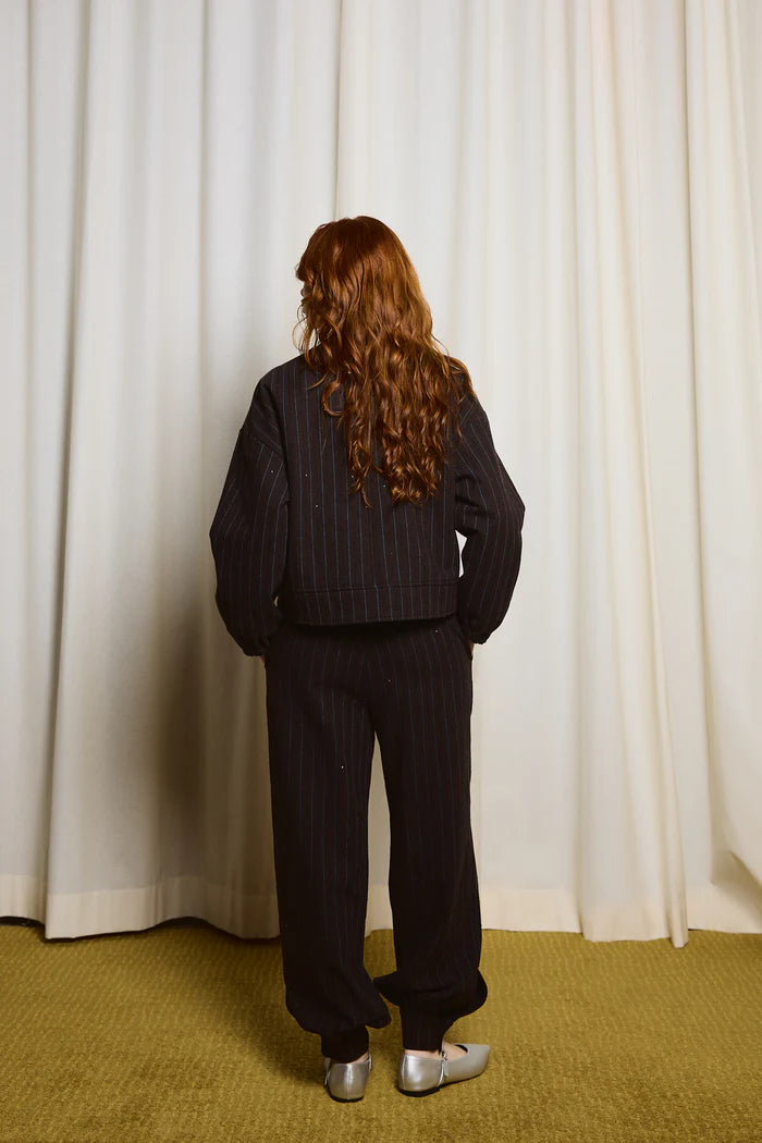 SEQUIN-STRIPPED BAGGY PANTS