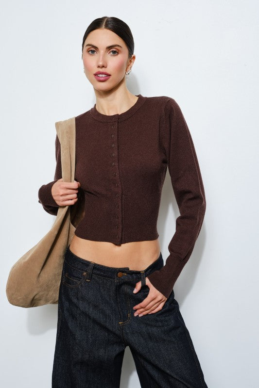 CASSANDRA SNAP BUTTON CHOCOLATE CARDIGAN