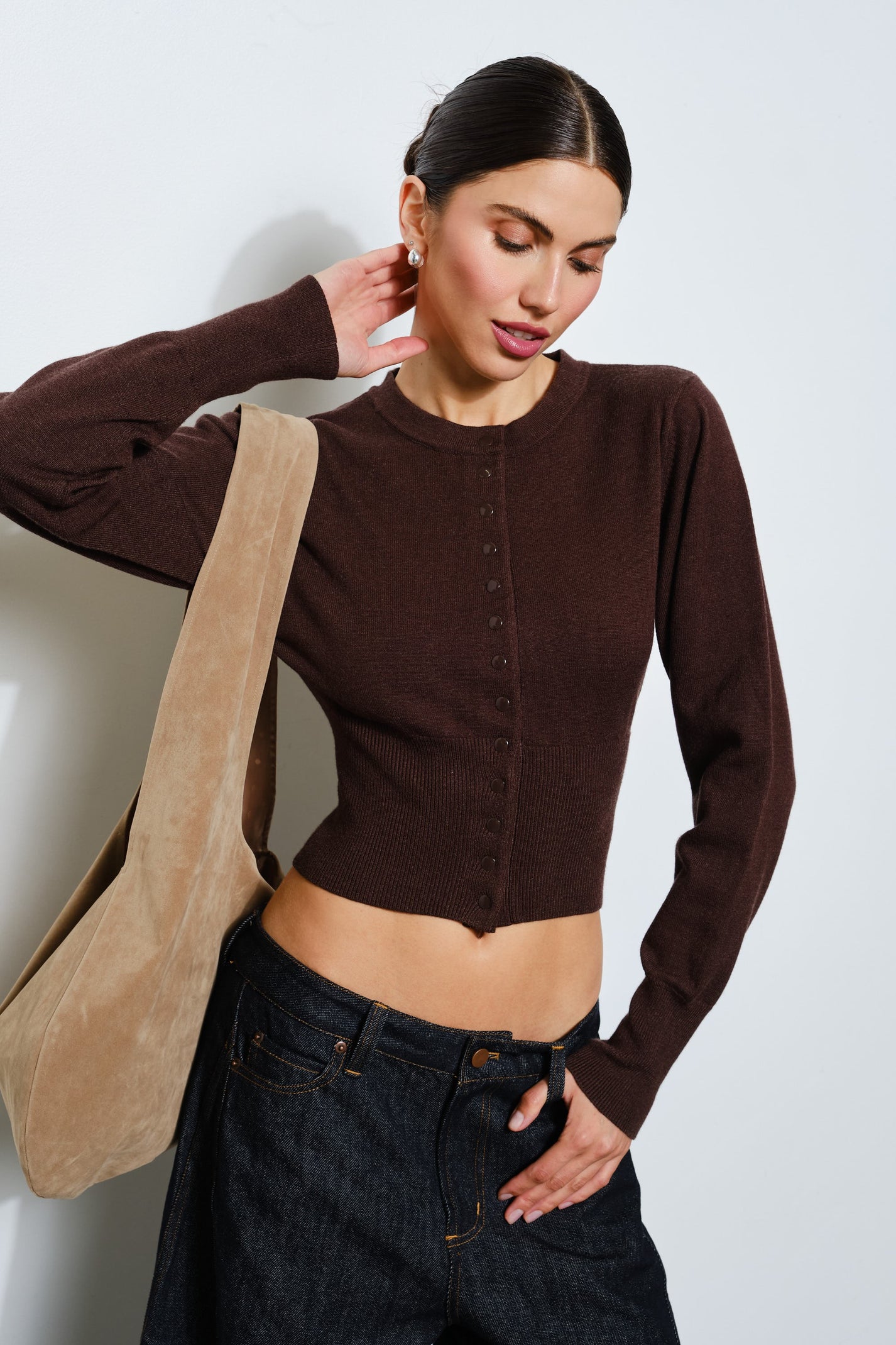 CASSANDRA SNAP BUTTON CHOCOLATE CARDIGAN