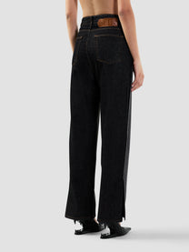 BLACK DENIM LAYERED LOOSE FIT TROUSERS
