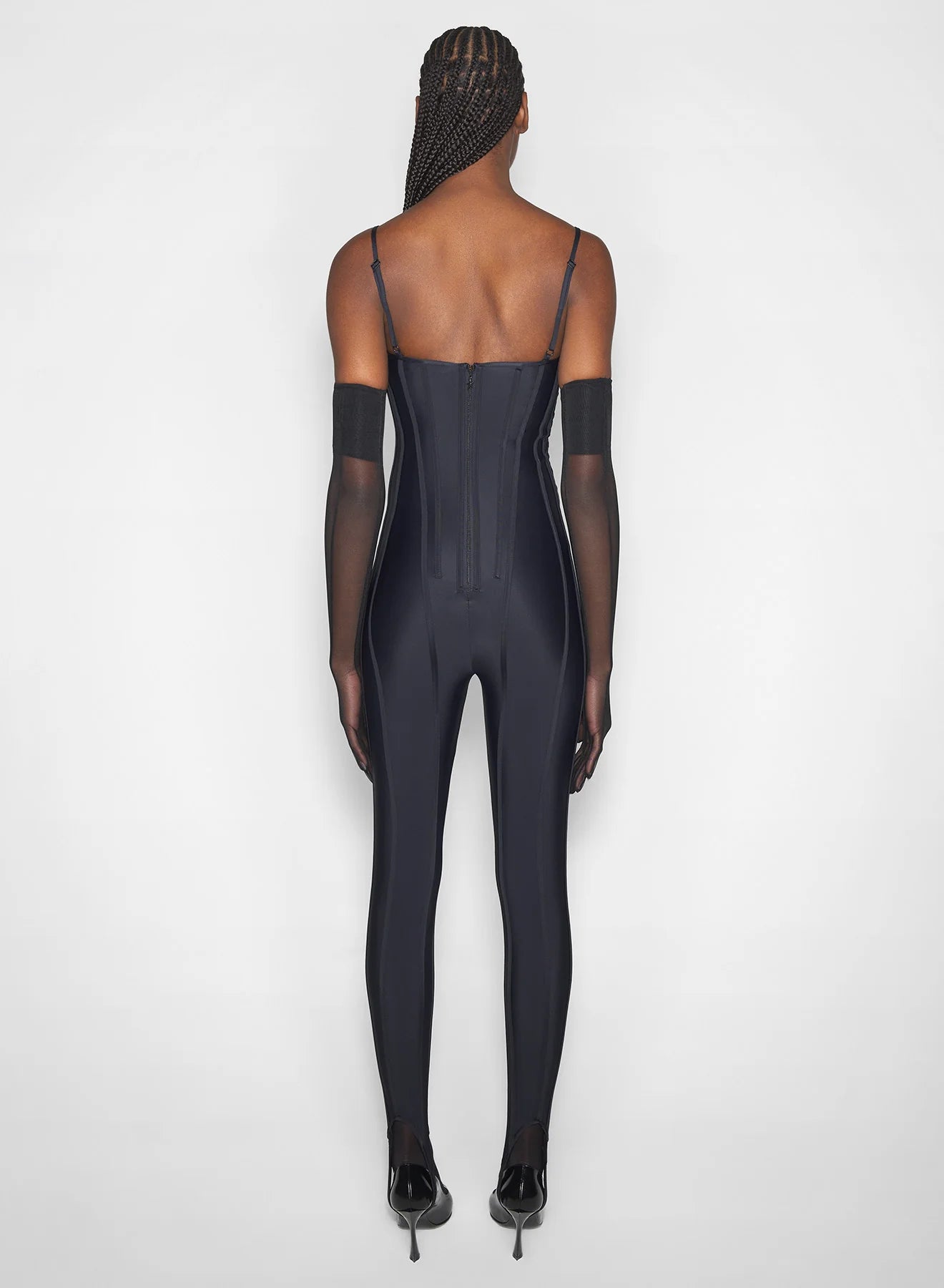 BLACK BONED STRETCH CATSUIT