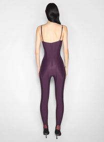 BURGUNDY BONNED STRETCH CATSUIT