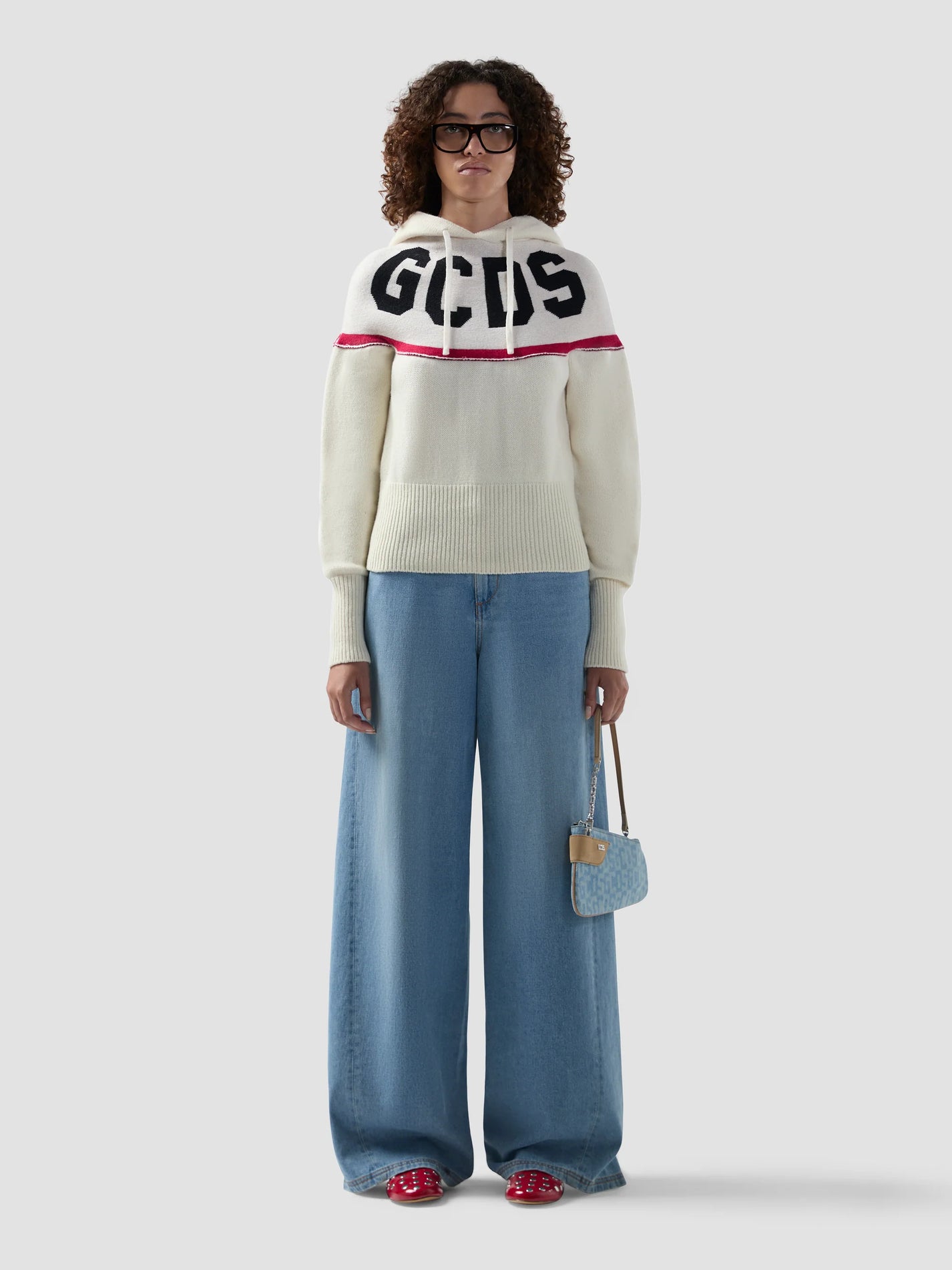 LOGO KNIT CROPPED HOODIE