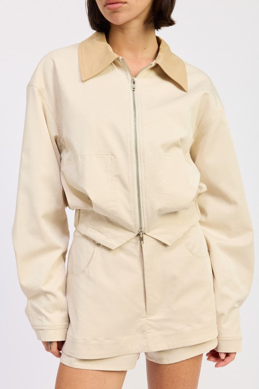 DOUBLE LAYERED LIGHT BEIGE JACKET