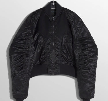 BLACK SATINY BOMBER JACKET