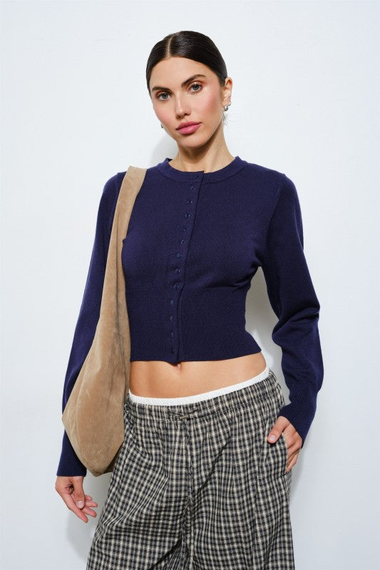 CASSANDRA SNAP BUTTON NAVY CARDIGAN