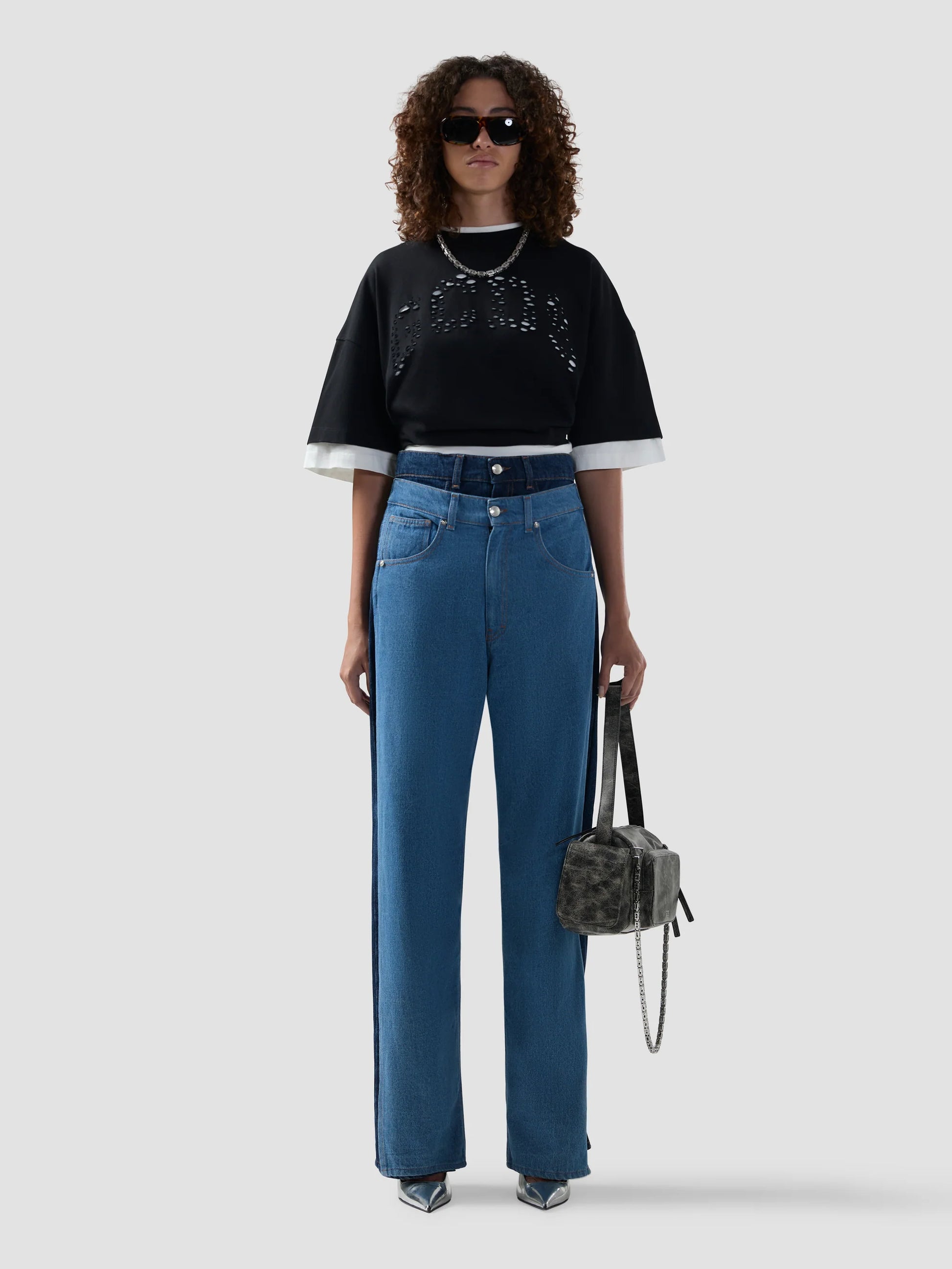 GCDS DENIM LAYERED LOOSE FIT TROUSERS