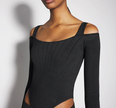 BLACK FITTED KNIT BODYSUIT