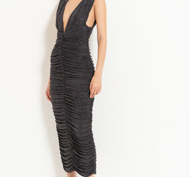 SHIM BLACK/SILVER MIDI DRESS