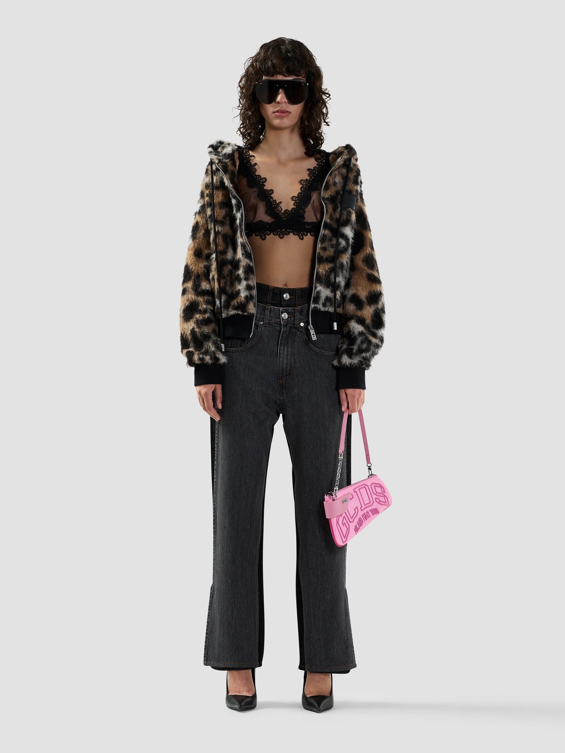 BLACK DENIM LAYERED LOOSE FIT TROUSERS