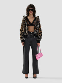 BLACK DENIM LAYERED LOOSE FIT TROUSERS