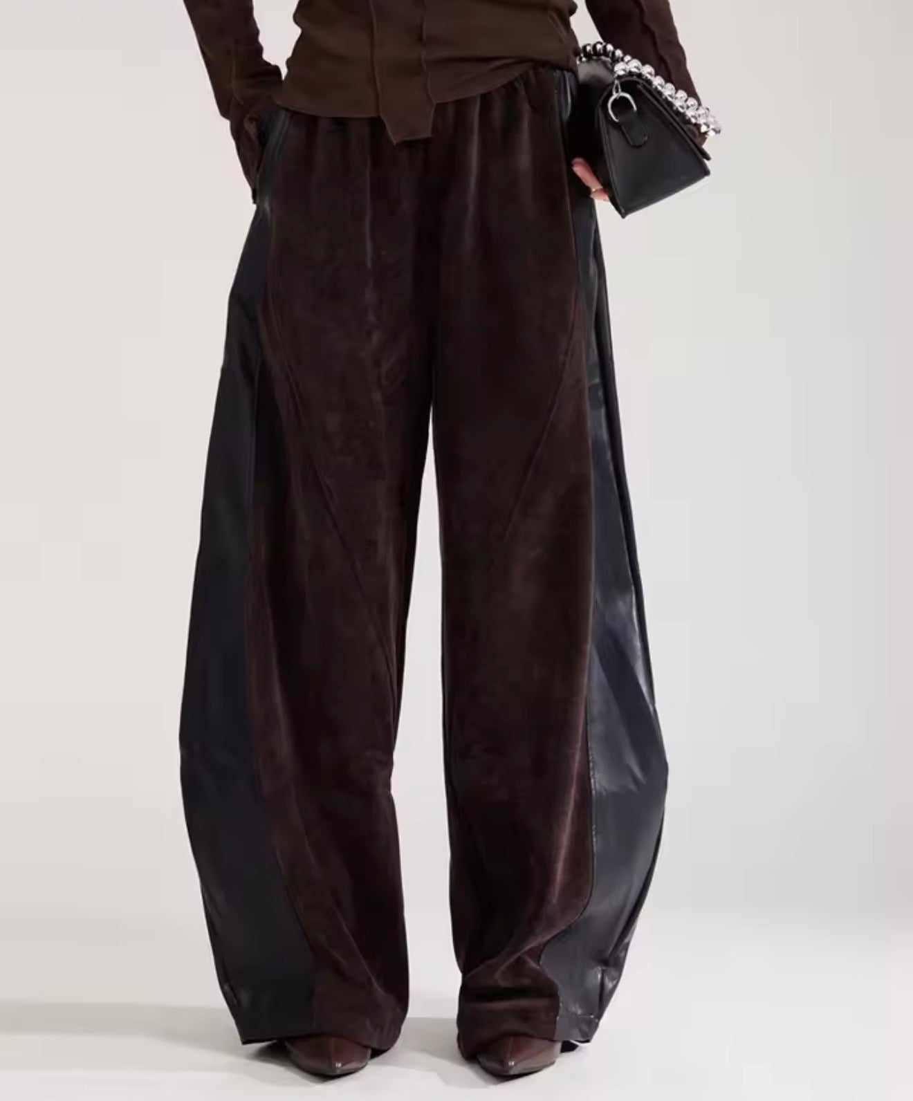 LEATHER SPLICED COFFEE PANT