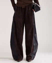LEATHER SPLICED COFFEE PANT