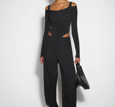 BLACK FITTED KNIT BODYSUIT