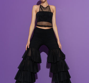 BLACK STRAPPY TULL PANT