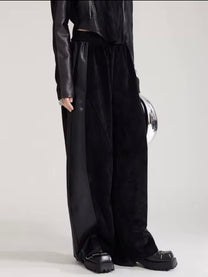 LEATHER SPLICED BLACK PANT