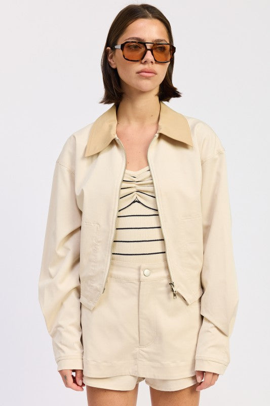 DOUBLE LAYERED LIGHT BEIGE JACKET