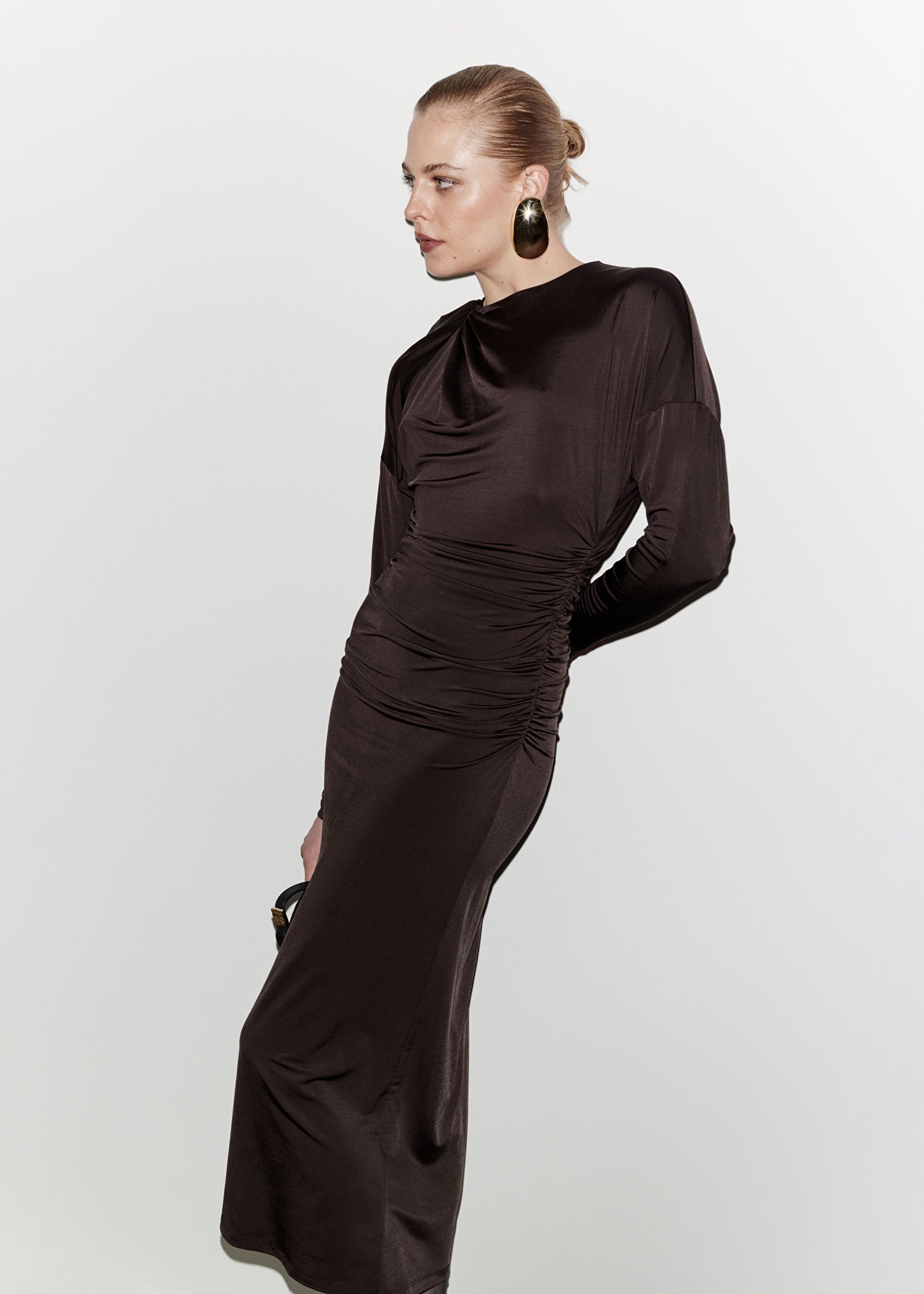 DRAPED MIDI DRESS BROWN