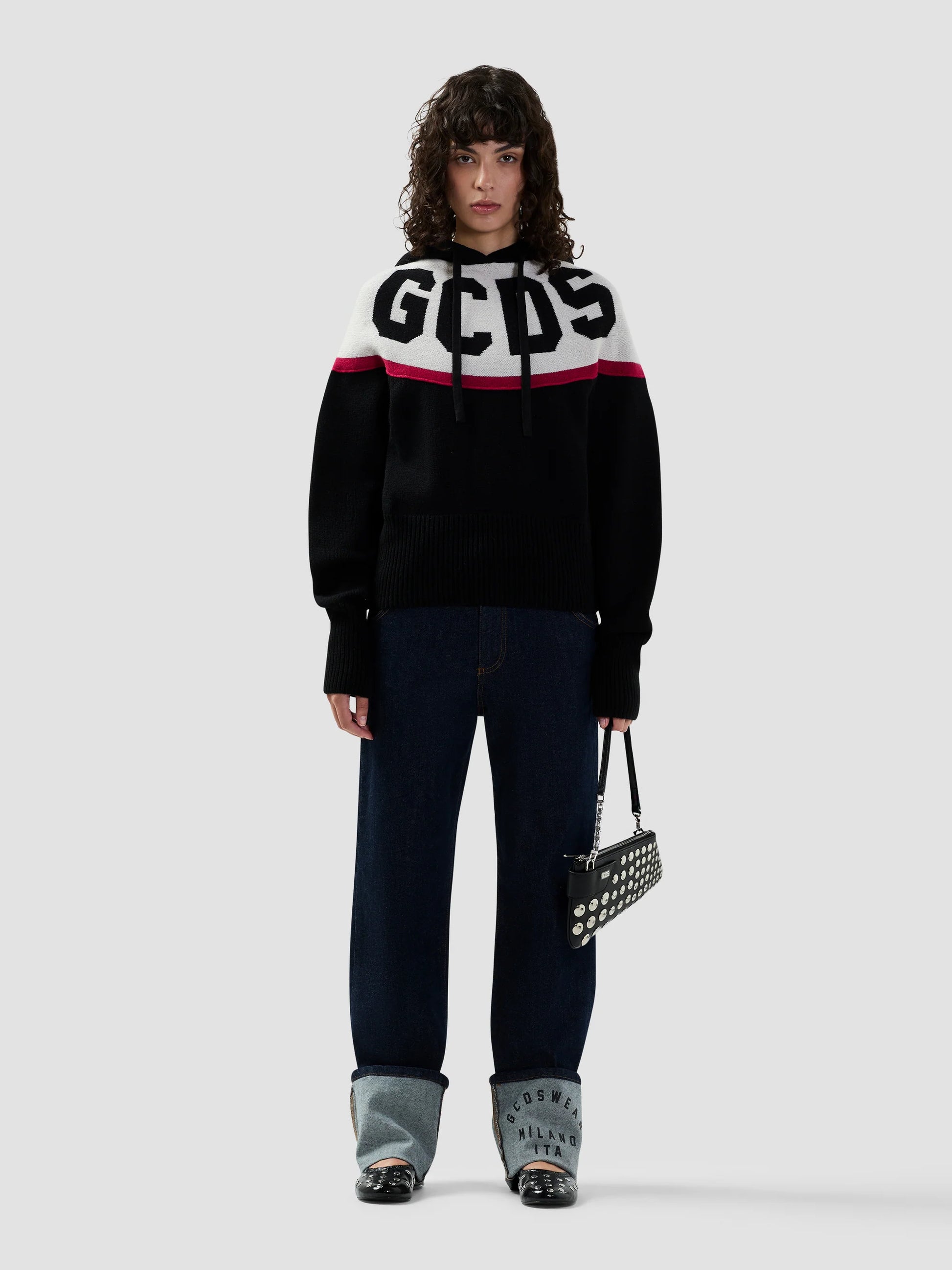 LOGO KNIT CROPPED HOODIE