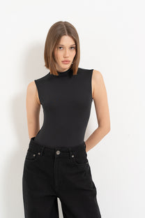 BLACK MOCK-NECK BODYSUIT