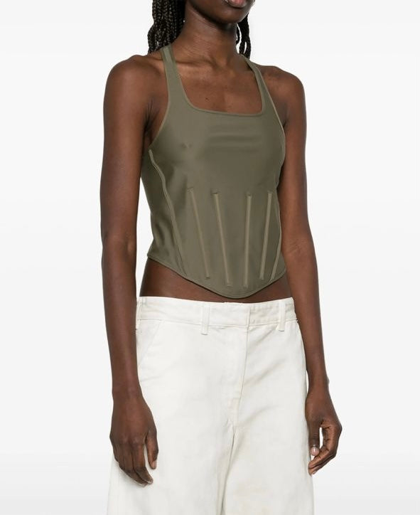 KHAKI CORSETED TANK TOP