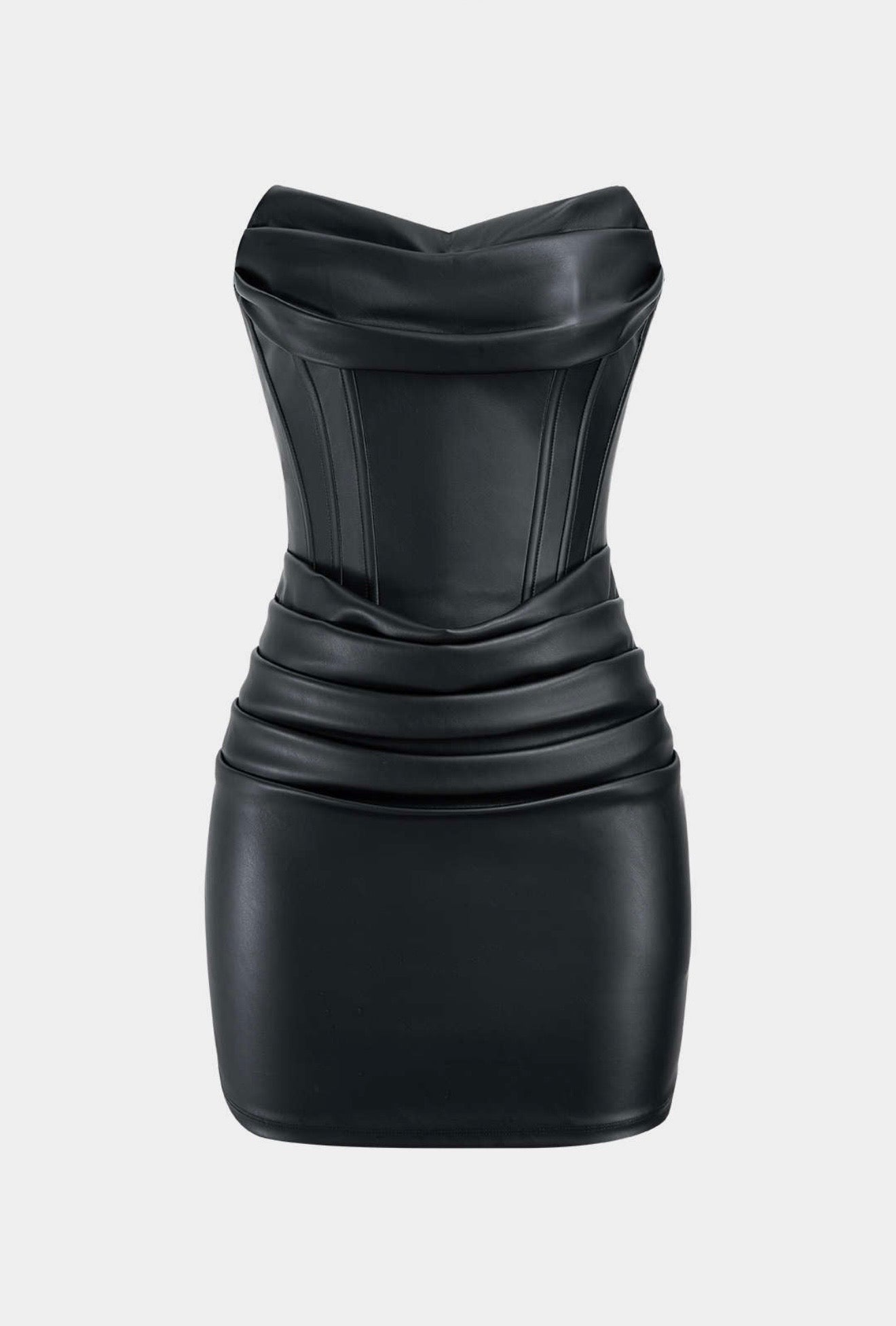 BLACK SATIN CORSETTED DRESS