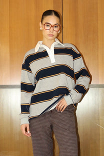 STRIPE KNIT POLO TOP
