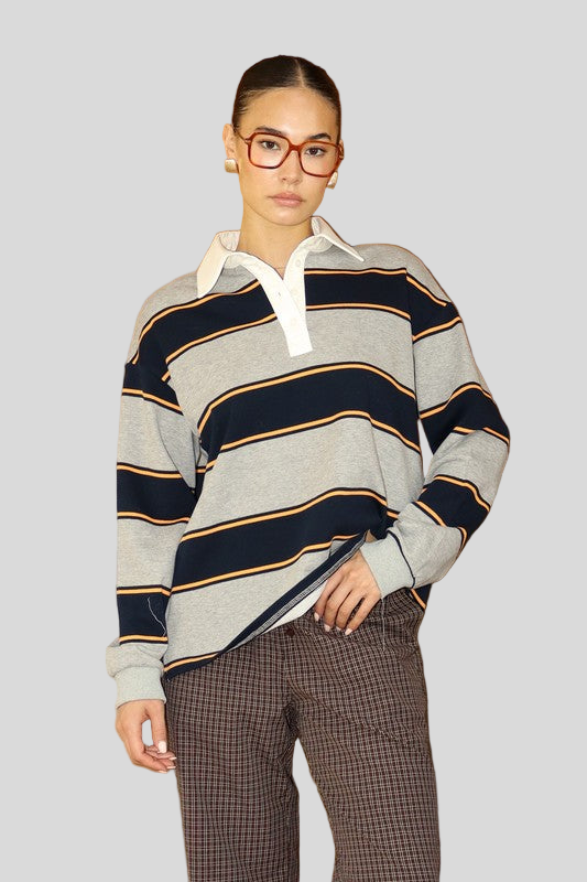 STRIPE KNIT POLO TOP