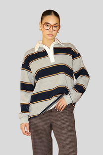 STRIPE KNIT POLO TOP