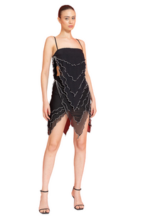 BLACK TIERED MESH SKIRT