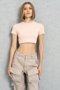 SHORT SLEEVE POWDER CROP TOP