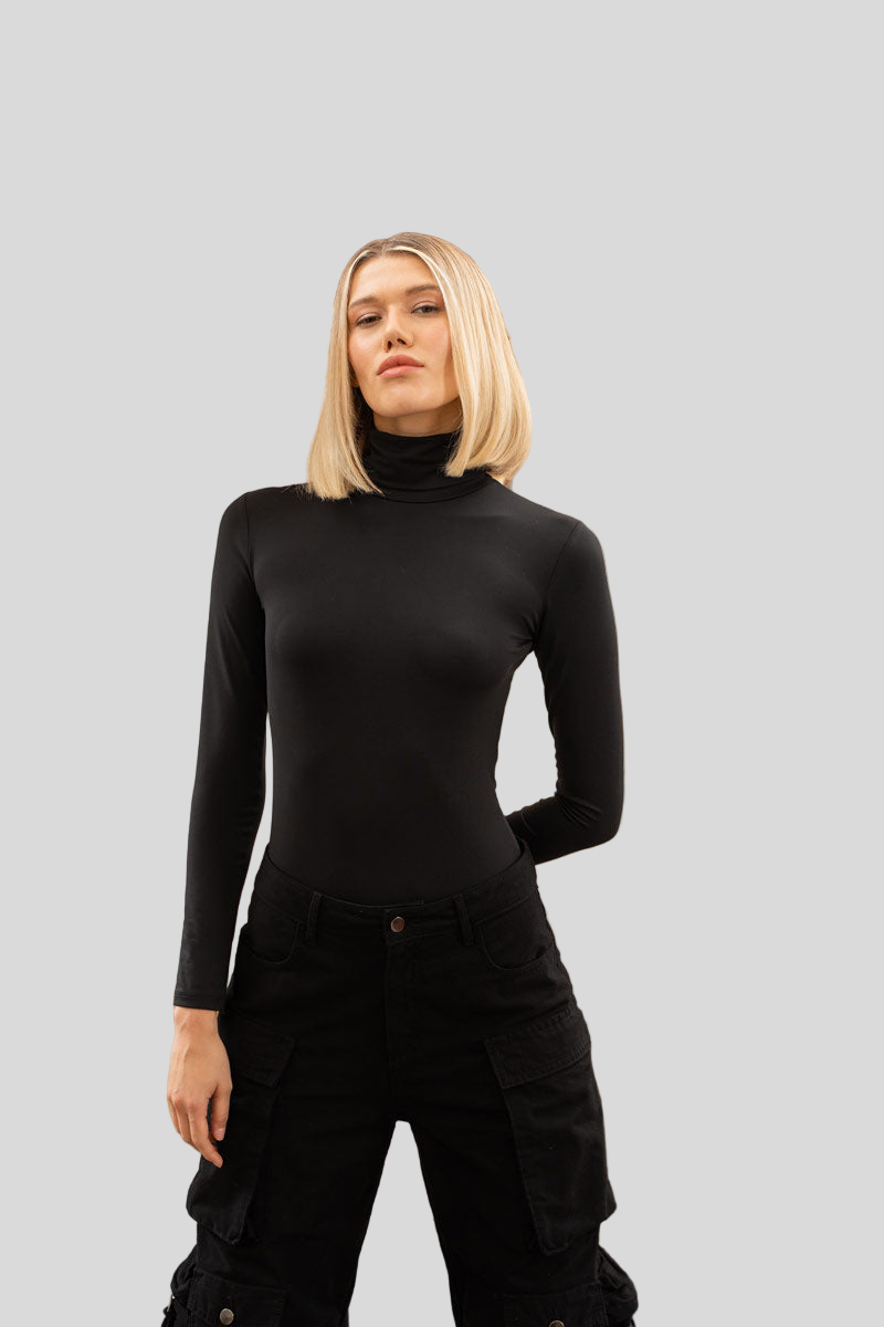 SLIM FIT ROLL NECK BLACK